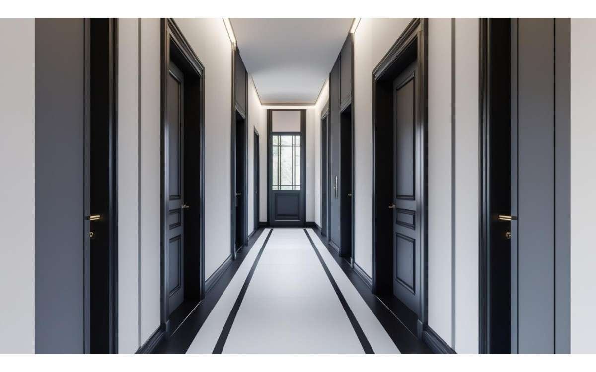 White, Grey, Black Interior Design in the Hallways